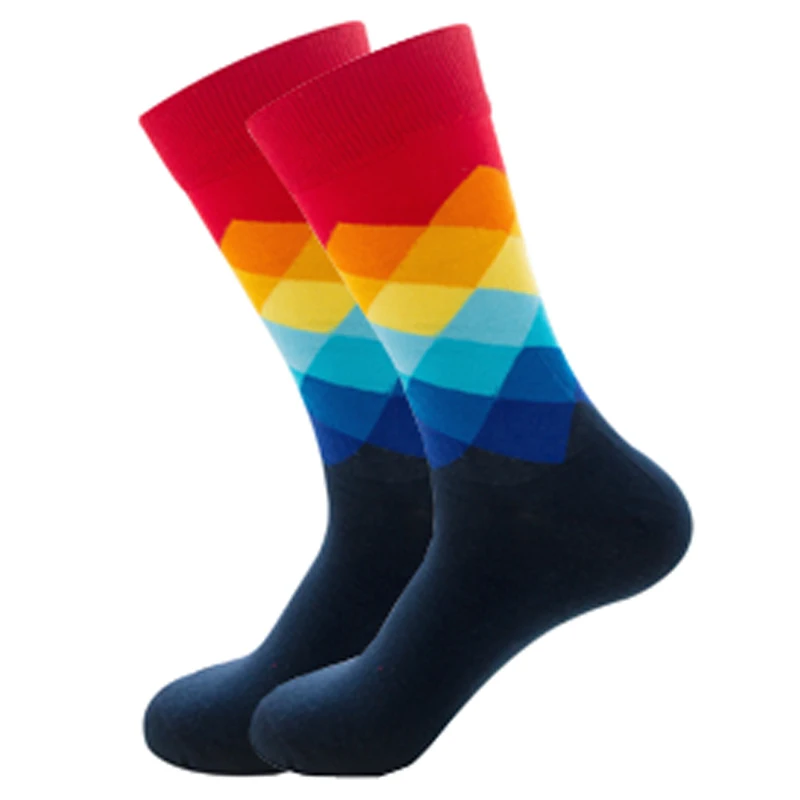 Cotton Socks Casual Socks Mens Colorful Striped Socks Plaid Diamond Pattern Argyle Geometric Harajuku Combed Cotton Sock Christmas Gift