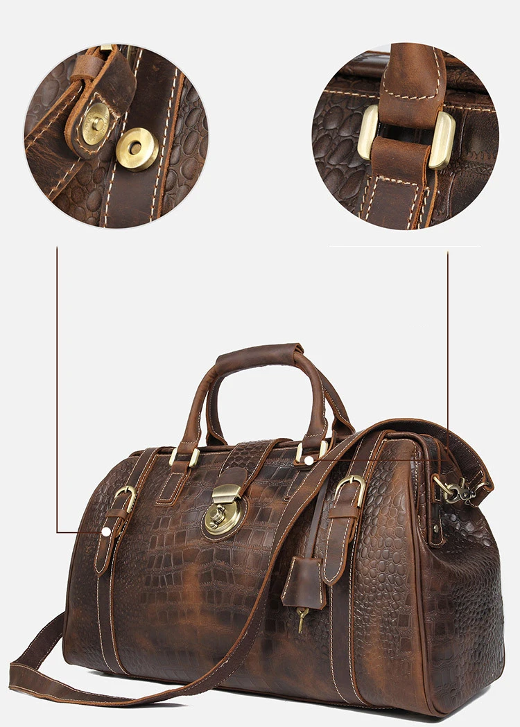Luufan, винтажная мужская дорожная сумка из натуральной кожи, большая Вместительная дорожная сумка из крокодиловой кожи, сумка для путешествий, сумка для переноски багажа на ночь, сумка из кожи аллигатора