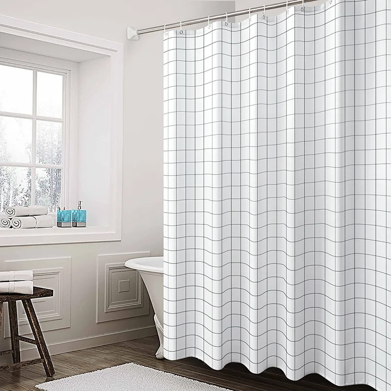 180x200cm Black and White Grid PEVA Shower Curtain Shower Blind Bath Room Decor