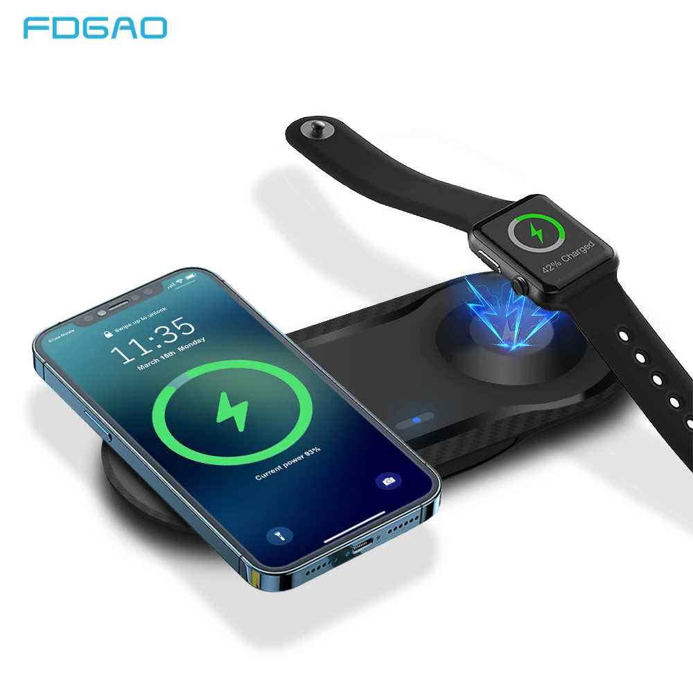 2 in 1 Qi Wireless Charger For Airpods Pro iPhone 12 11 XS XR Samsung Note 20 S21 Apple Watch SE 6 5 4 3 2 Fast 15W Charging Pad
