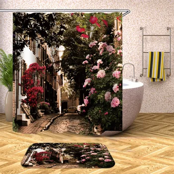 

Hutong in Italy Old Town European Shower Curtain Landscape Bathroom Waterproof Fabric Natural Bathtub Decoration