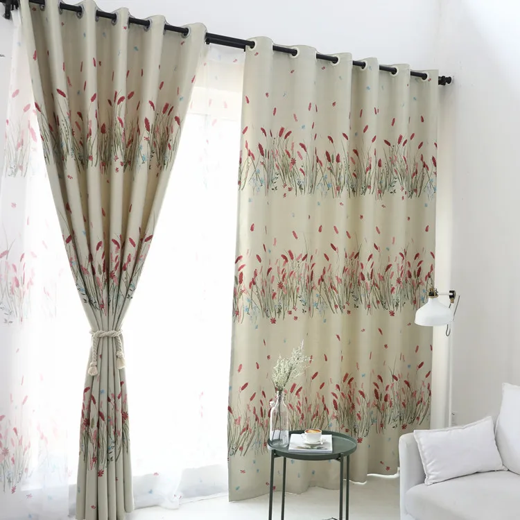 

Curtains for Living Room Bedroom Pink Rice Field Printed Korean Pastoral Curtains Joyous Screen Finished Custom Tulle Wind