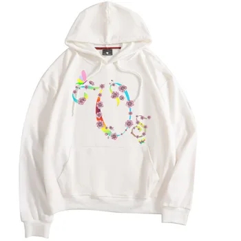 

Men's and Women's Pullover Letters Flowers Graphic Print Fleece Hooded Sweatshirt Women's Cotton Hooded Sweatshirt