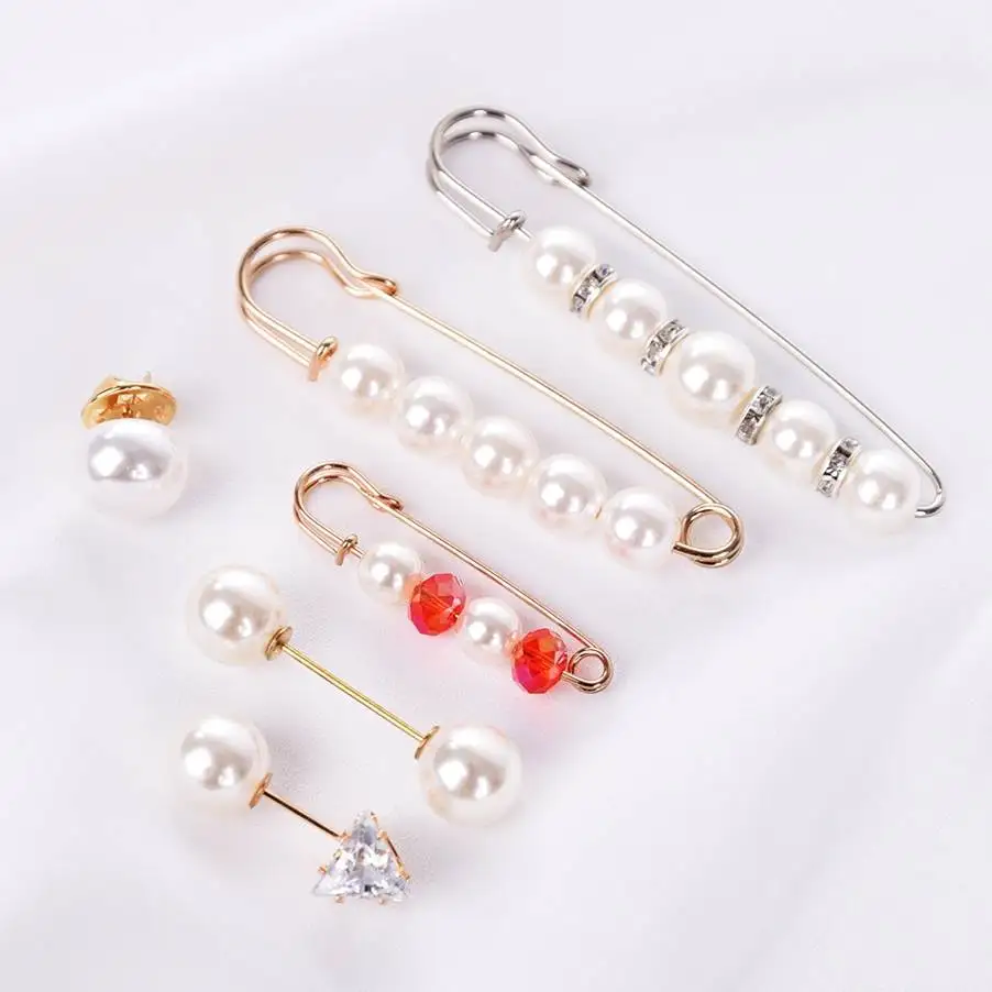 

3pcs/set Big Beads Chakra Simulated Pearl Brooch Pin Dress Rhinestone Decoration Buckle Pin Jewelry Brooches For Men Women