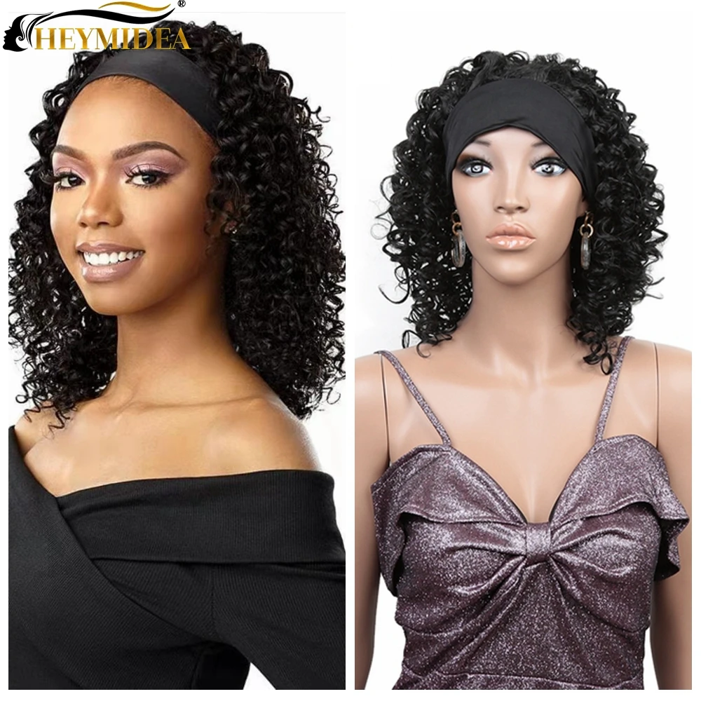 HeyMidea Brazilian Synthetic Short Hair Wigs Curly Headband Wig 14 Inch Ice Silk Water Wave For Black Women | Шиньоны и парики