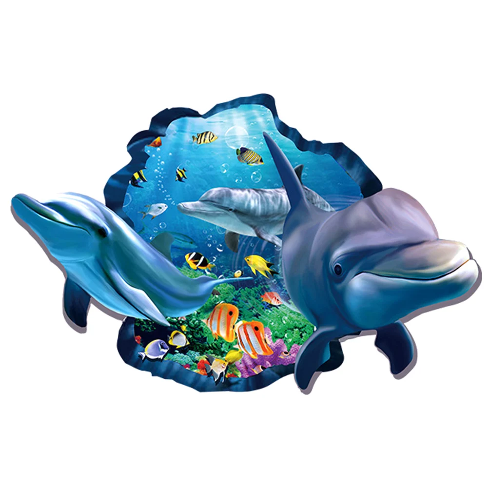 

Special Design 3D Effect Underwater World Dolphin Fish Background Wall Stickers Fashion Home Decoration