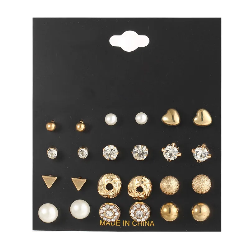 

24pc/set Small Stud Earrings Set Crystal Stud Earrings Set Rhinestone imitation Pearl Earrings for Women Bride Jewelry Brincos