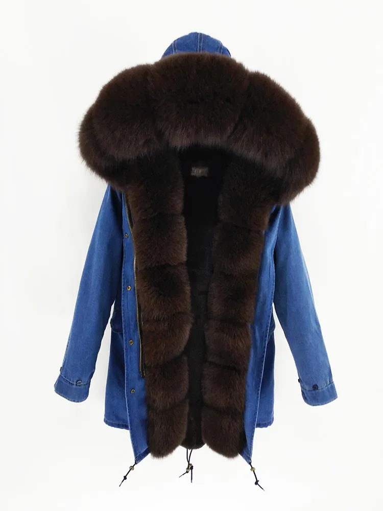 Женское пальто на натуральном меху FURTJY, парка длинная, теплая, с лисьим меховым воротником, съемная подкладка, зимний сезон