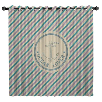 

Marine Enthusiast Nautical Style Anchor Room Curtains Large Window Living Room Curtain Rod Curtains Bedroom Kitchen Indoor Decor