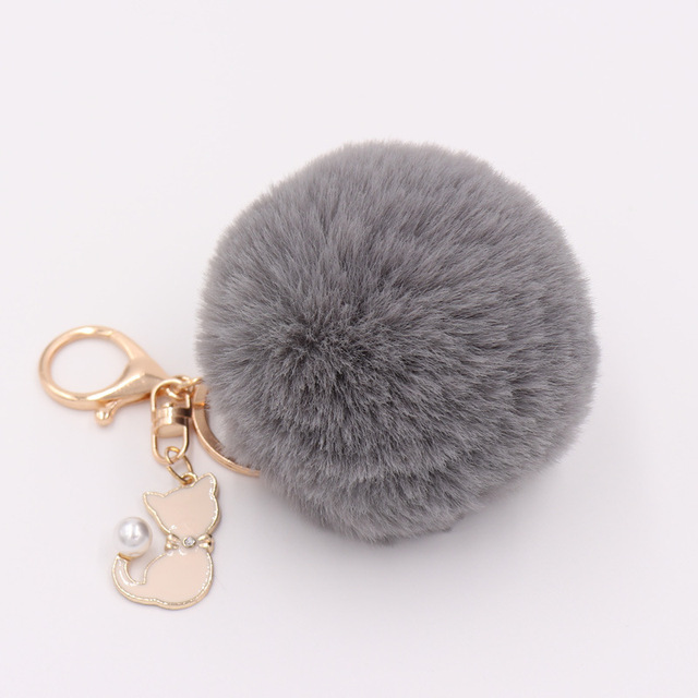 Fur Pompom Keychain Artificial Rabbit Fur Pompom Keychain Kitten Pendant Key Ring Fluffy Handbag Women Keychain Key Ring