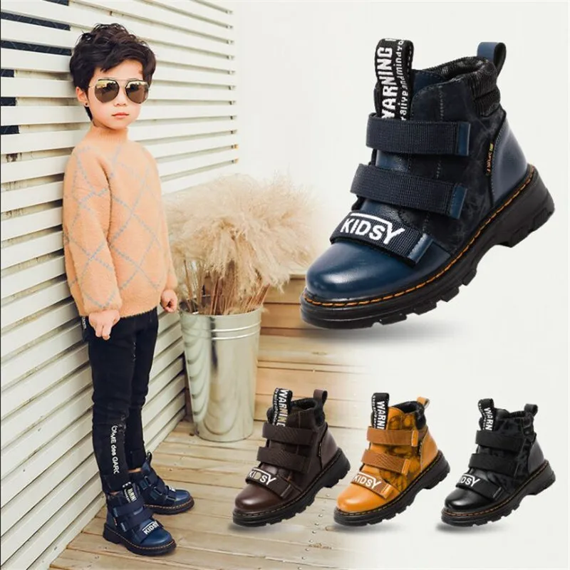 

Winter Boy Boots Children Shoes New Boy Genuine Leather Fashion Martin Boots Student Sneakers Plus Velvet Warm Kids Snow Boots