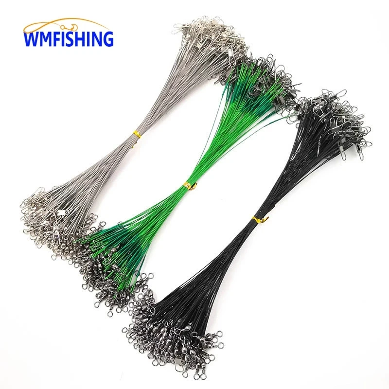 20PC 10/15/20/25/30cm Anti Bite Steel Fishing Line Steel Wire Leader With  Swivel Fishing Accessory Lead Core Leash Pull 30LB