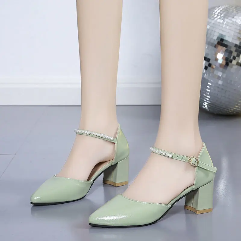 

Женские повседневные туфли на высоком каблуке, светло-голубые туфли из искусственной кожи с открытым носком, G5147