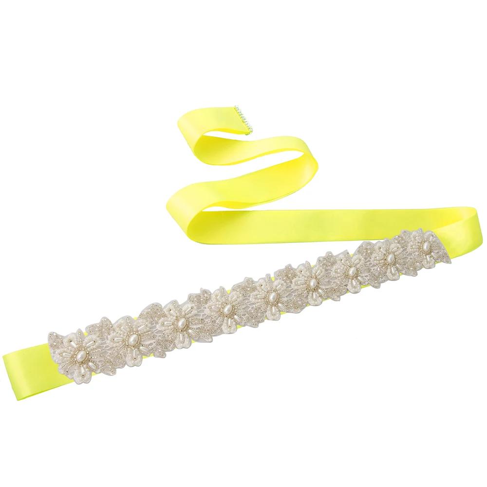 yellow TRiXY S219 свадебные пояса с бисером и кристаллами, Свадебные ремни для невесты, подружки невесты, свадебные Ремни с цветами - Цвет: yellow