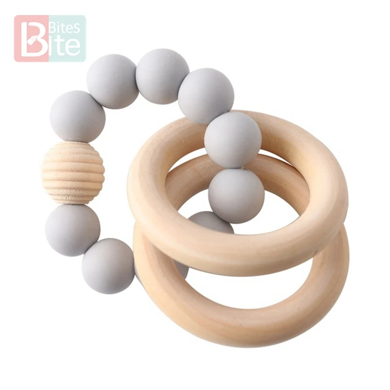 Light Gray Rattle 1 шт. детский Прорезыватель для зубов, браслет на заказ, силиконовые бусины в форме звезды, жевательные деревянные кольца, погремушка на колесиках для детей, игрушки - Цвет: Light Gray Rattle