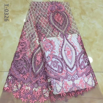

2020 Latest Nigerian Lace Fabric High Quality Embroidered African Laces Fabric For Wedding Dress French Tulle Lace With Beads