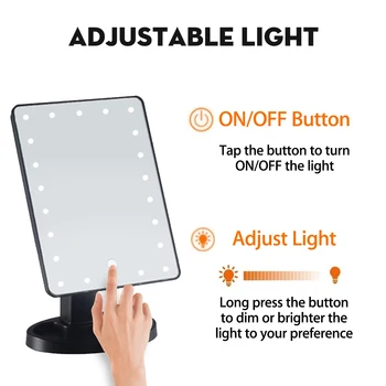 

LED Lighted Cosmetic Beauty Vanity Mirrors Touch Screen Makeup Mirror 360 Degrees Rotation Make Up Rotating LED Table Stand
