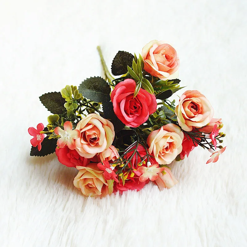 10 глава 28 см Искусственный Букет роз в европейском стиле Королевский маленькая Роза искусственный цветок для свадьбы украшение дома - Цвет: 6