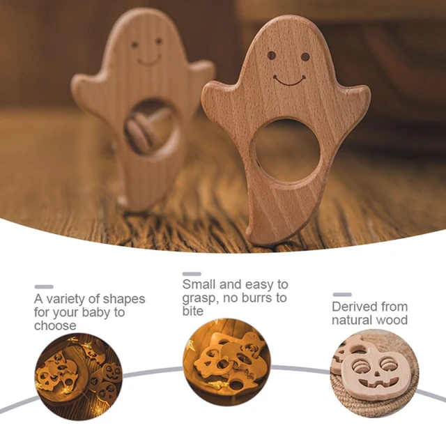 2Pcs Halloween Pumpkin Bat Shape Beech Wooden Teether Bracelet Pendant Baby Molar Teething Toys Montessori Newborn Holiday Gifts 2