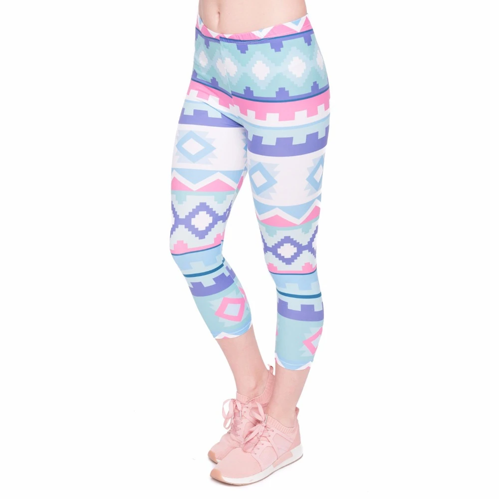 

High Quality Women Capri Leggings Aztec Zielony Printing Sexy Mid-Calf 3/4 Fitness Leggins Movement Capri Pants#3