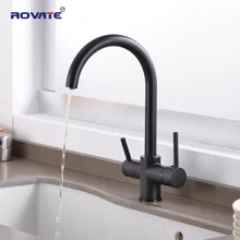 ROVATE Drinking Water Kitchen Faucet, Dual Handle 3 in 1Purifier Water Sink Faucet, Bar Water Filter Faucet Brass Black