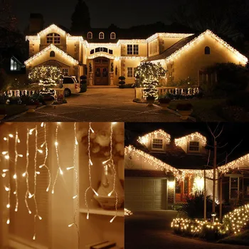 

Christmas Outdoor Drape Curtain Wave Type 216LED Icicle Light With Tail Plug Holiday Wedding Party patio Garden Stage Decoration