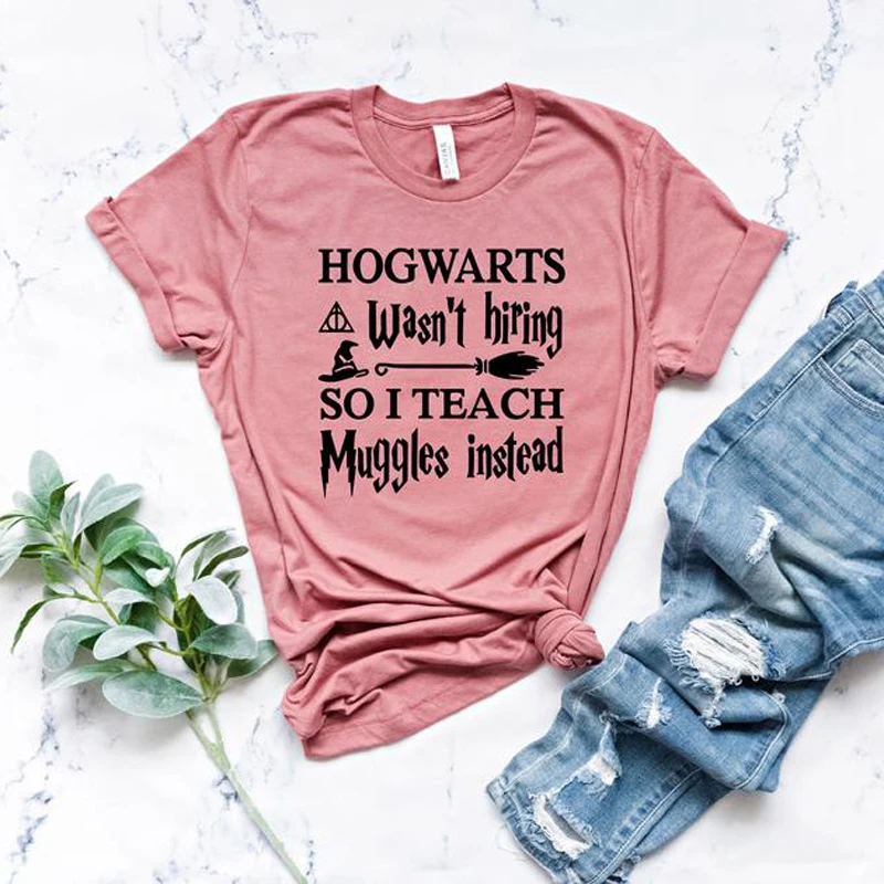 Hogwarts Wasn't Hiring So I Teach Muggles Instead T Shirt Funny Teachers Gift Tees Shirts 90s Aesthetics Potter Tops A-644 black and white striped shirt