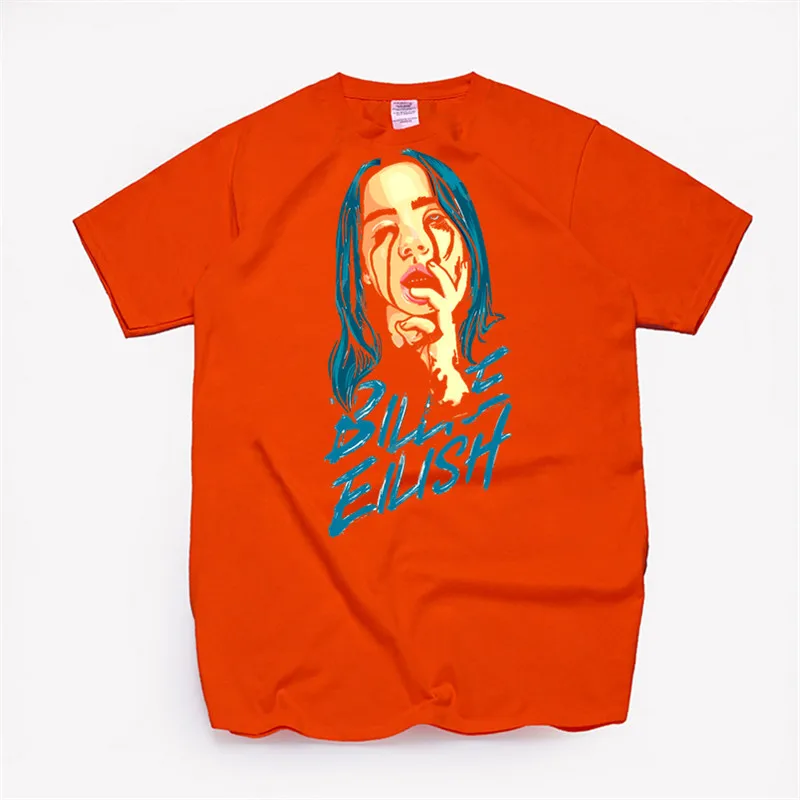 Для женщин Billie Eilish хлопковая футболка унисекс скейтборд Рождественская Футболка женская одежда для девочек уличная рубашка - Цвет: T87A-Orange