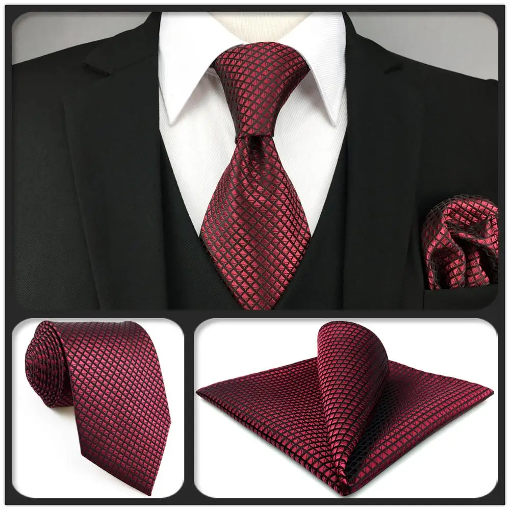 U25 Solid Red Ties for Men Burgundy Crimson Necktie Classic Silk