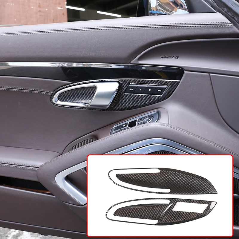 2 Pcs Real Carbon Fiber For Porsche 911 718 2012- Car Interior Door Handle Frame Cover Trim Accessories