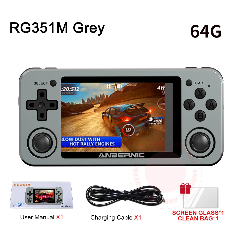 ANBERNIC RG351M New Version Wifi PS1 Retro GAME 2500 GAMES 64G Games RG351P -Upgrade Version RK3326 N64 Pocket Game Player 351M 