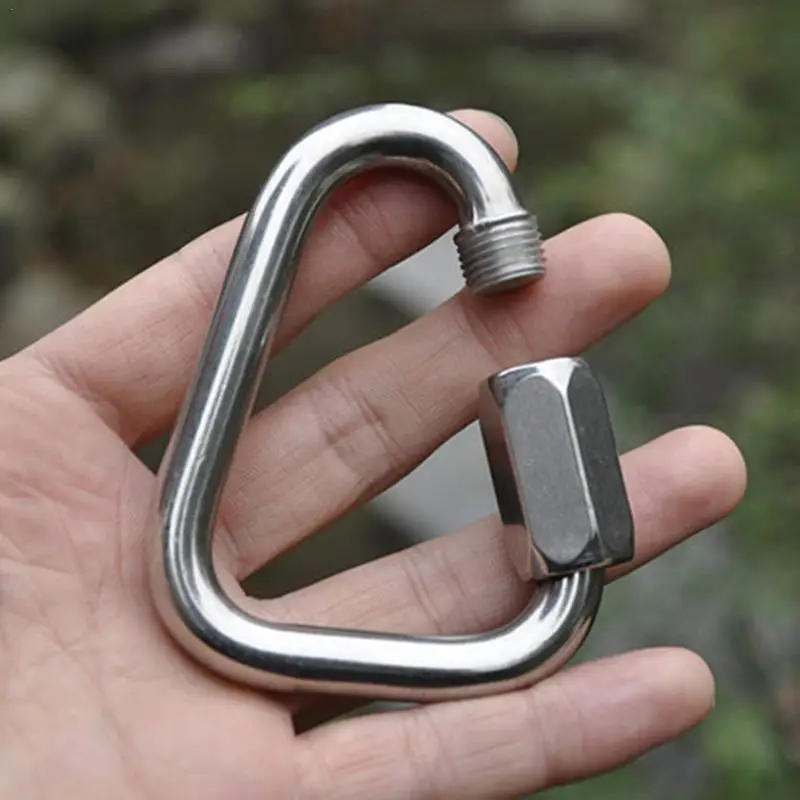 Triangle Carabiner Stainless Steel Keychain Snap Clip Hook Buckle Screw Lock* 