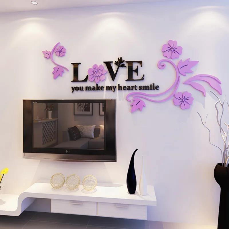 Crystal 3D Wall Stickers Love Flower Wall Living Room Waterproof Bedroom House TV Background Acrylic Home Decoration Accessories