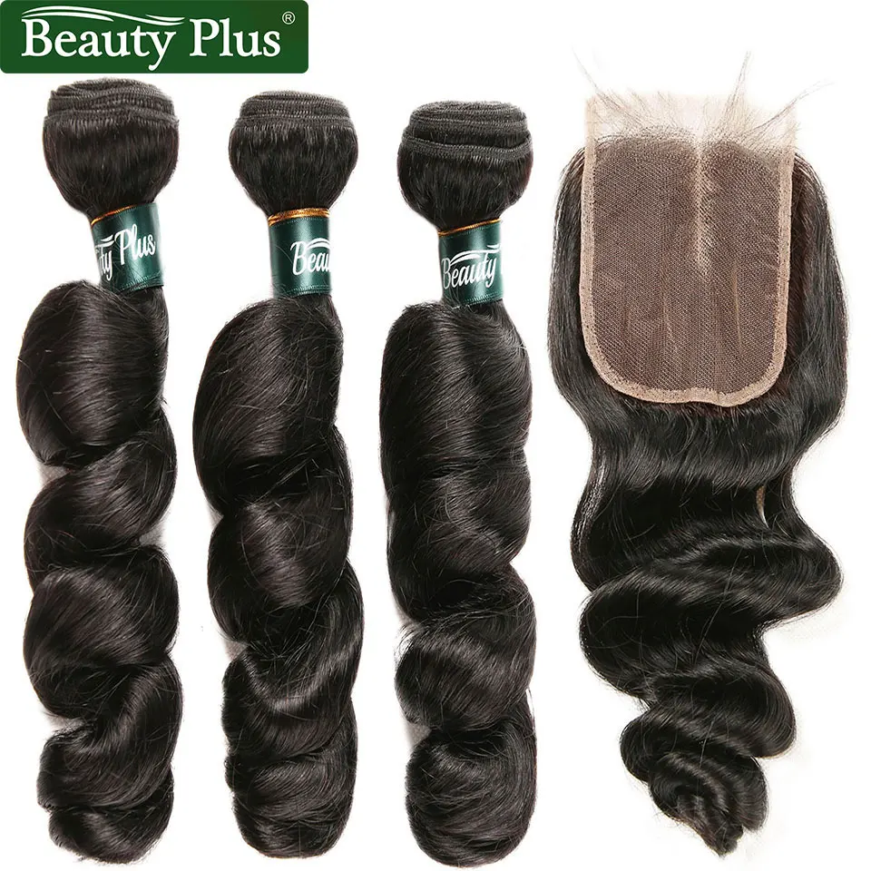 

Loose Wave Bundles With Closure Brazilian Hair Weave 3 Bundles With Closure Remy Human Hair Bundles Baby Hair Natural Black BP