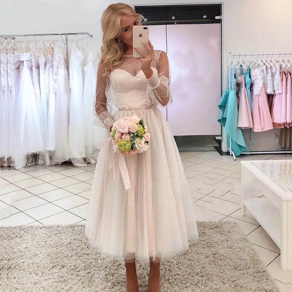 

Женское вечернее платье с длинным рукавом, элегантное ТРАПЕЦИЕВИДНОЕ ПЛАТЬЕ ИЗ ТЮЛЯ в горошек с поясом-бусиной