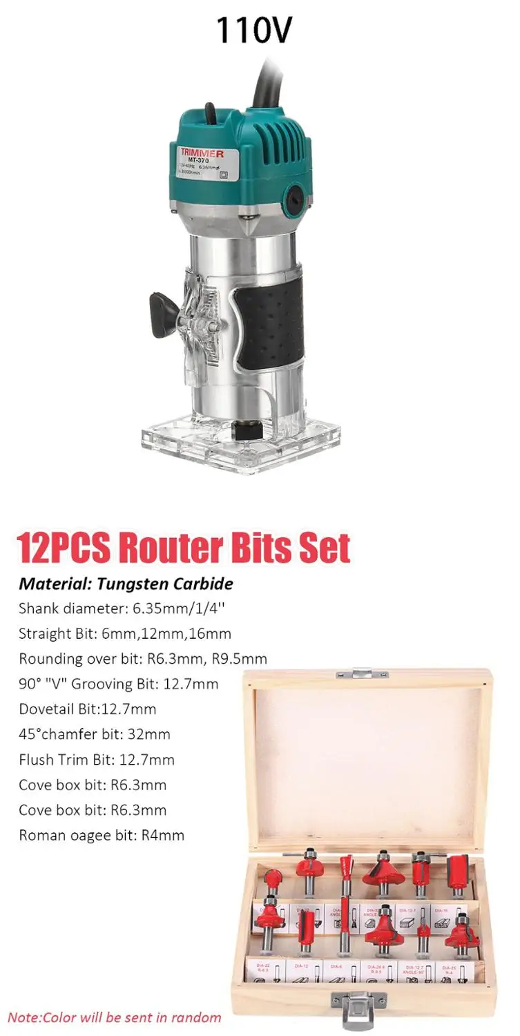110V and Tools 6,35 мм 220 В 2200 Вт Электрический ручной триммер по дереву ламинат ладони маршрутизатор Столярный маршрутизатор медный мотор резьба машина DIY Инструменты - Цвет: 110V and Tools