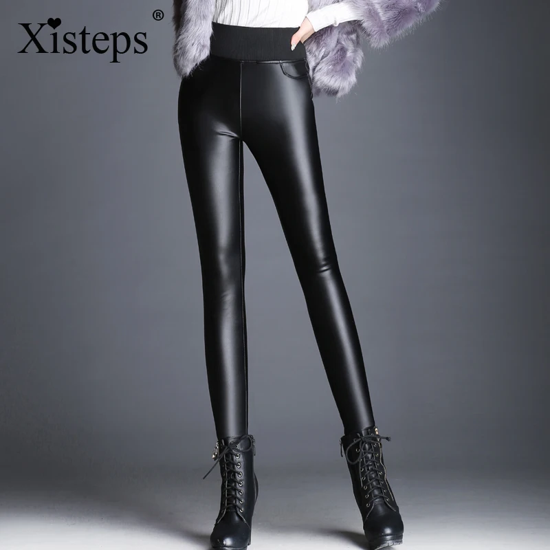 Женские брюки Xisteps новинка 2020 осенне зимние Бархатные Черные Облегающие карандаш