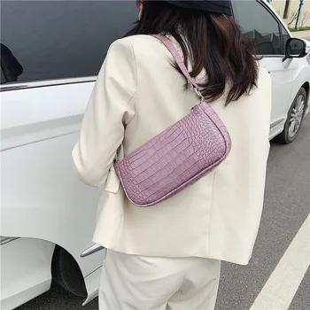 

2020 Korean version of the new fashion crocodile pu leather shoulder bag bag light cooked style solid color simple shoulder bag
