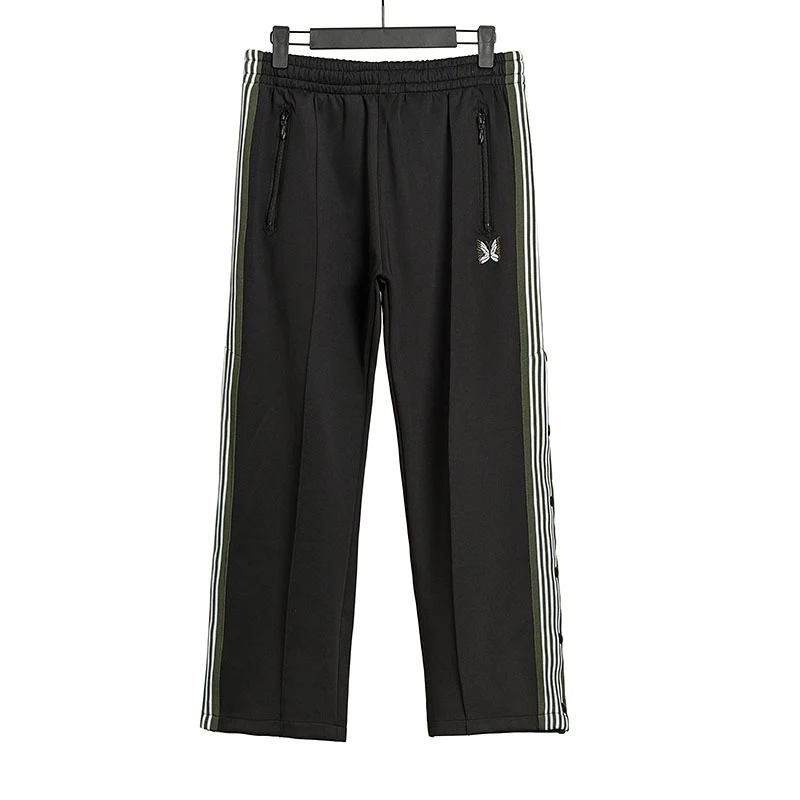 

Streetwear Casual AWGE Needles Sweatpants Butterfly Embroidery Drawstring AWGE Trousers Needles Joggers Button Striped Sweatpant