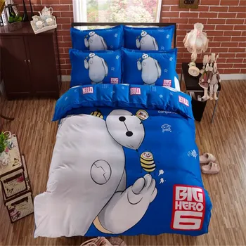 

disney big hero bedding set duvet cover bed sheet pillow cases 4pcs bed linen set