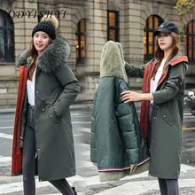 Long Padded Jacket Female Parka Slim Big Fur Collar Plus Velvet Cotton Coat 2021 Women Thick Warm Outwear Detachable Liner DH100