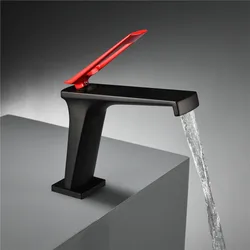 Black Red Solid Brass Bathroom Basin Waterfall Faucet Copper Sink Mixer Hot & Cold Single Handle Deck Mount Lavatory Tap Chrome