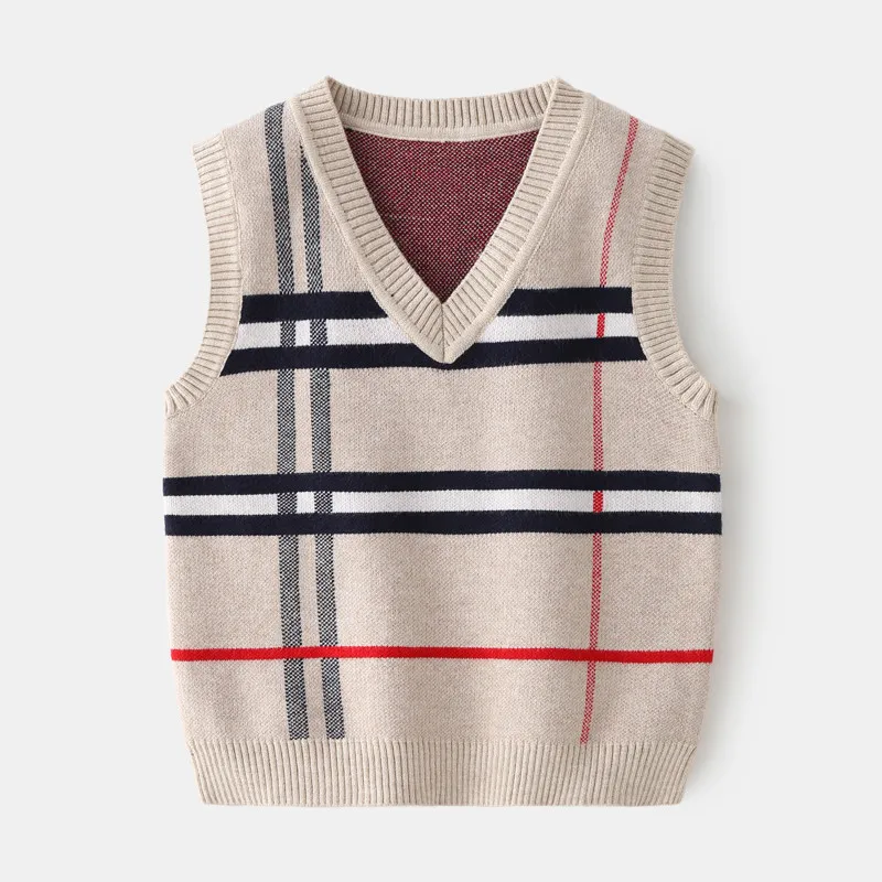 2-8T Plaid Pullover Tank Für Junge Mädchen Kleinkind Kind Baby Frühling Herbst Pullover V Neck Knit Top herbst Mode Weste Strickwaren Kleidung