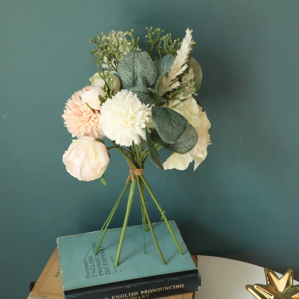 

Artificial Flower Bouquet Silk Fake Rose Plants Bonsai Wedding Decor Home Table Party Display Props Flower Materials Bunch