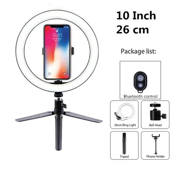 

Photography LED Selfie Ring Light 26CM Dimmable Camera Phone Ring Lamp 10inch With Table Tripods For Makeup Video Live Studio