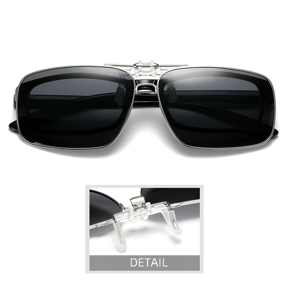 Mens metal clip on sunglasses For eyeglasses Polarized UV400 Women square night vision driving sun glasses