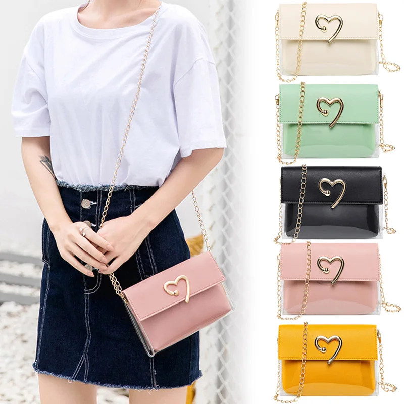 

New Style Women PU Transparent Fashion Shoulder Big 2 In 1 Tote Handbag Sweet Chain Bags Casual Relaxed Shoulder bag