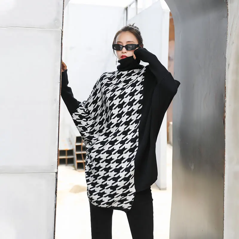 XITAO Fashion Houndstooth Sweaters for Women Loose