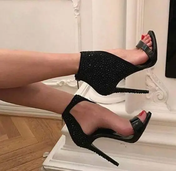 

Classics Fashion Zip Solid Women Sandals Ankle Wrap Peep Toe Super High Shoes Thin Heels Cover Heel Ladies Sandals