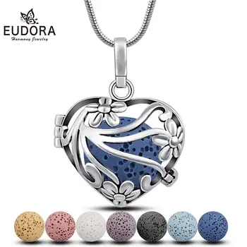 

EUDORA 18mm blossom Heart cage Pendant Aromatherapy locket Diffuser Necklace fit Volcanic Lava Stone Ball DIY fine Jewelry H120